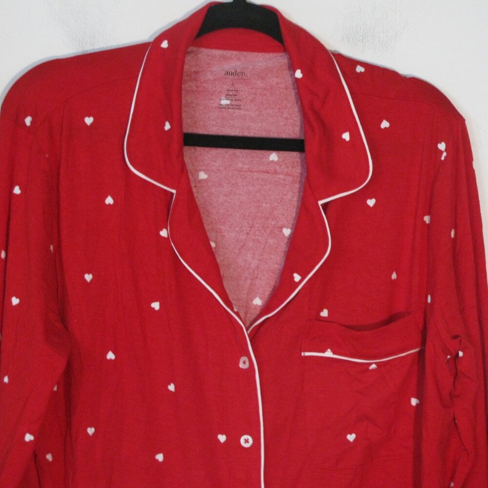 * Auden Sleep Top Large NWT $35 Red with Hearts Button Up Cloud Dream Knit - Picture 2 of 3